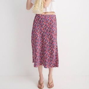 J. Crew Gwyneth Floral Midi Satin‎ Slip Skirt Size L Berry Floral